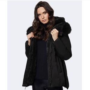 Women's Black Fur Trim Coat Real Fur. Dawn Levy Large Velvet Trim